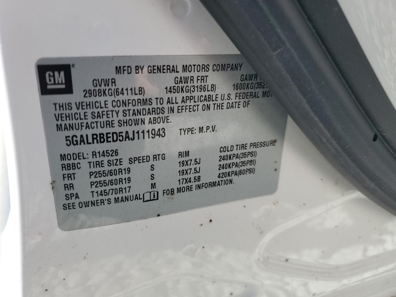 2010 Buick Enclave Cxl VIN: 5GALRBED5AJ111943 Lot: 92423175