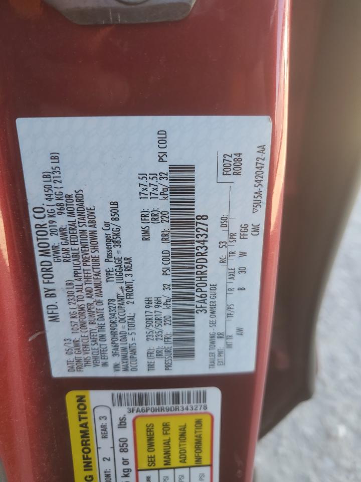 2013 Ford Fusion Se VIN: 3FA6P0HR9DR343278 Lot: 91744715