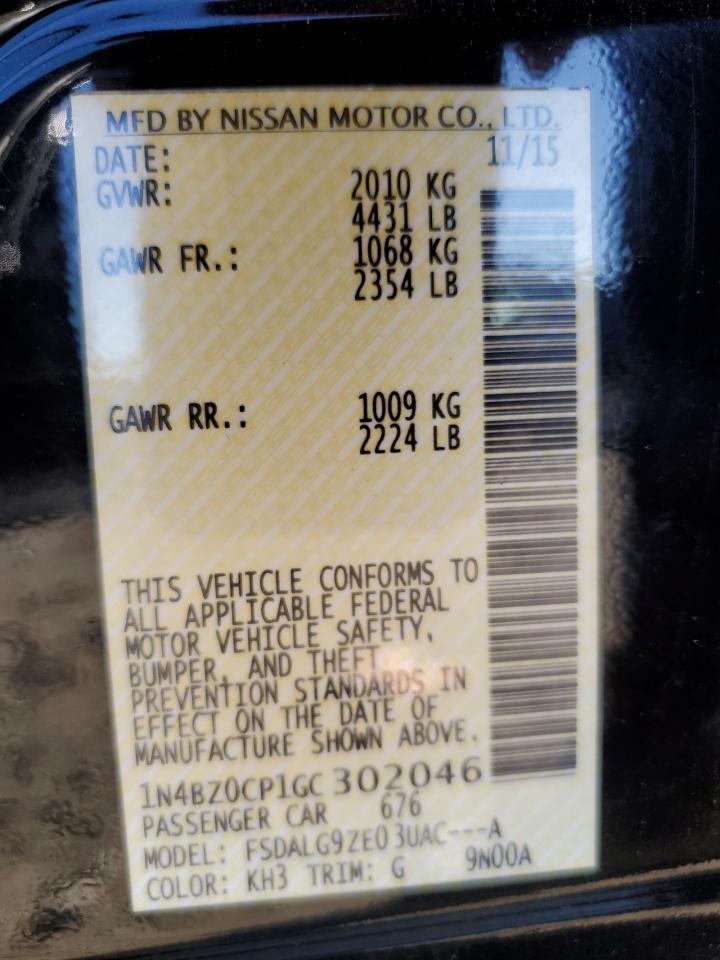 2016 Nissan Leaf Sv VIN: 1N4BZ0CP1GC302046 Lot: 92574335