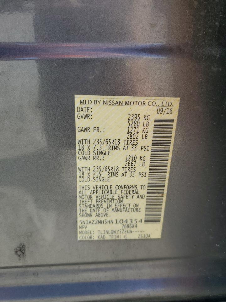 2017 Nissan Murano S VIN: 5N1AZ2MH5HN104354 Lot: 93501325