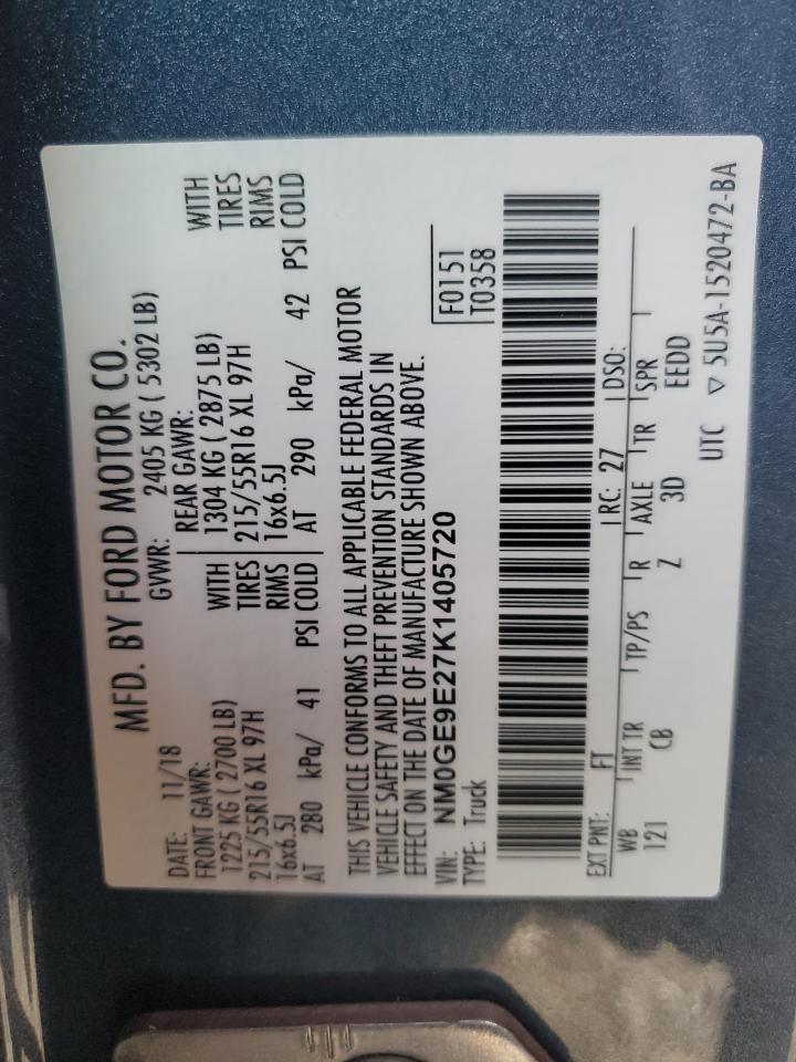 2019 Ford Transit Connect Xl VIN: NM0GE9E27K1405720 Lot: 90313235