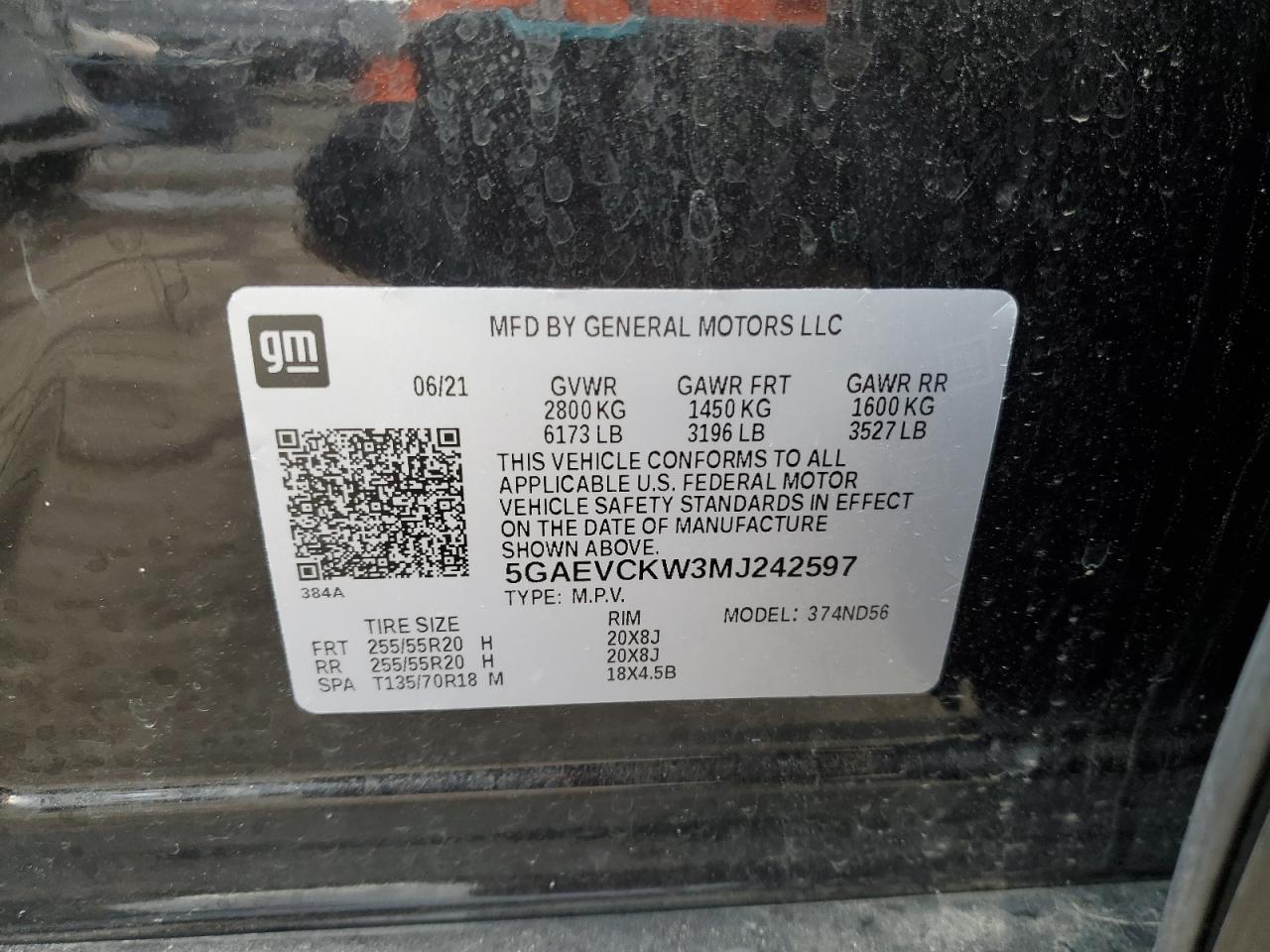 2021 Buick Enclave Avenir VIN: 5GAEVCKW3MJ242597 Lot: 92381985