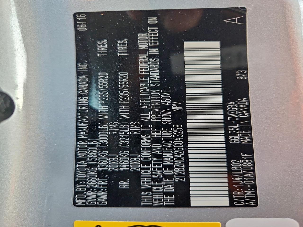 2016 Lexus Rx 350 Base VIN: 2T2BZMCA2GC043258 Lot: 94535145