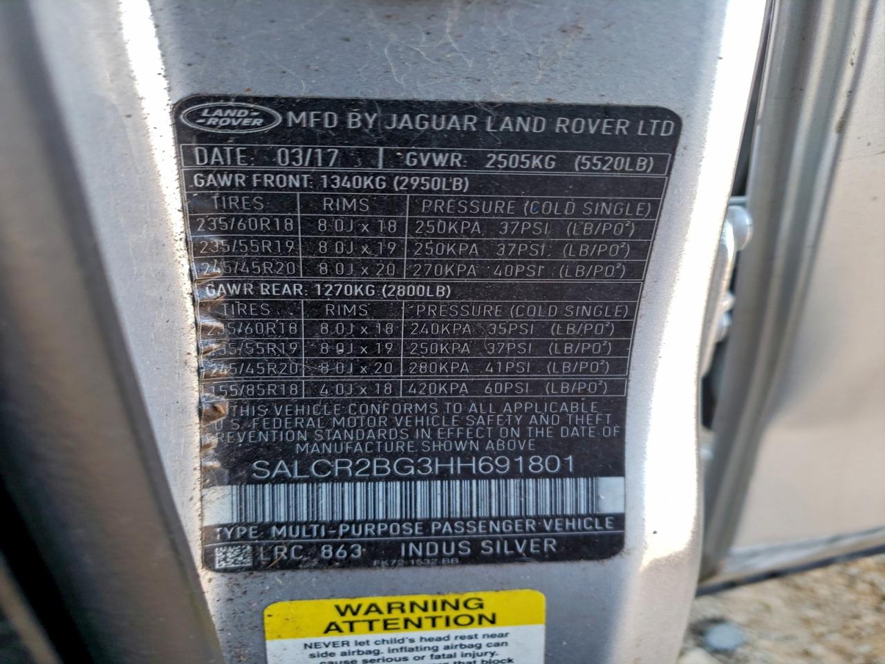 2017 Land Rover Discovery Sport Hse VIN: SALCR2BG3HH691801 Lot: 94149685