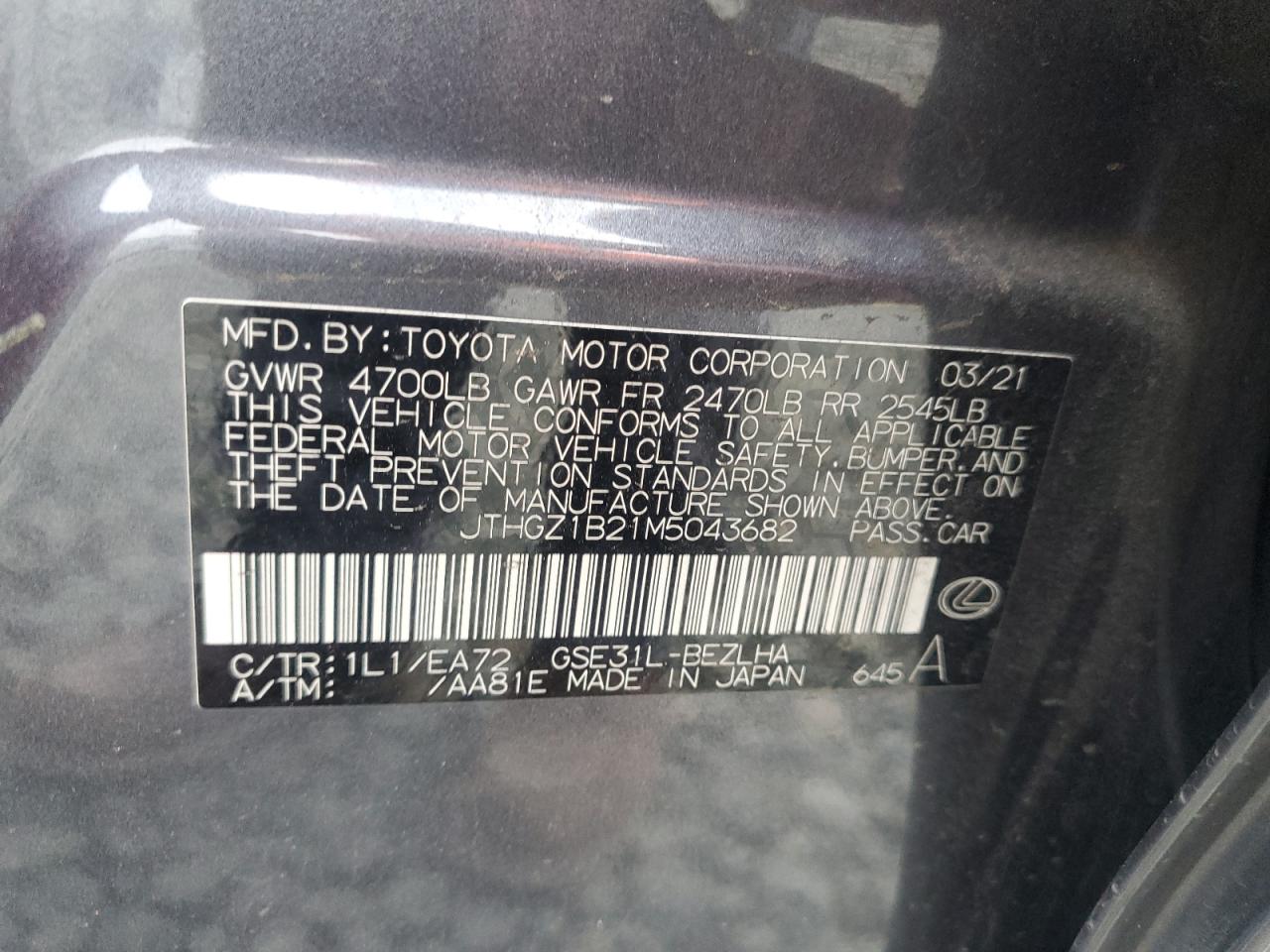 2021 Lexus Is 350 F Sport VIN: JTHGZ1B21M5043682 Lot: 93229415