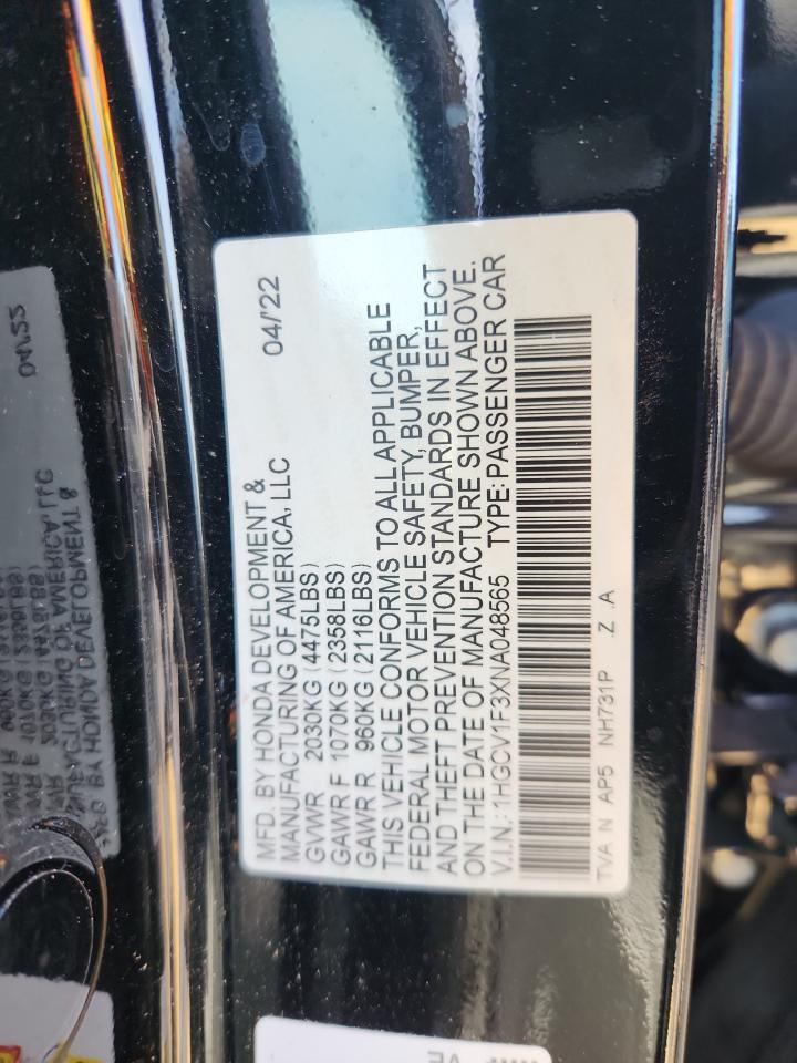 2022 Honda Accord Sport VIN: 1HGCV1F3XNA048565 Lot: 92708035