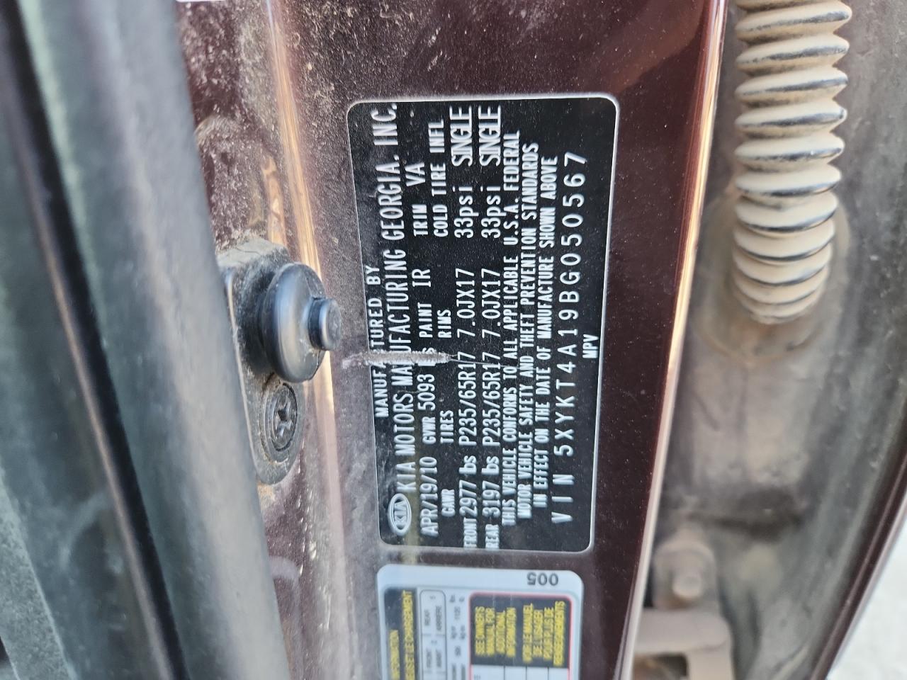 2011 Kia Sorento Base VIN: 5XYKT4A19BG050567 Lot: 91185785