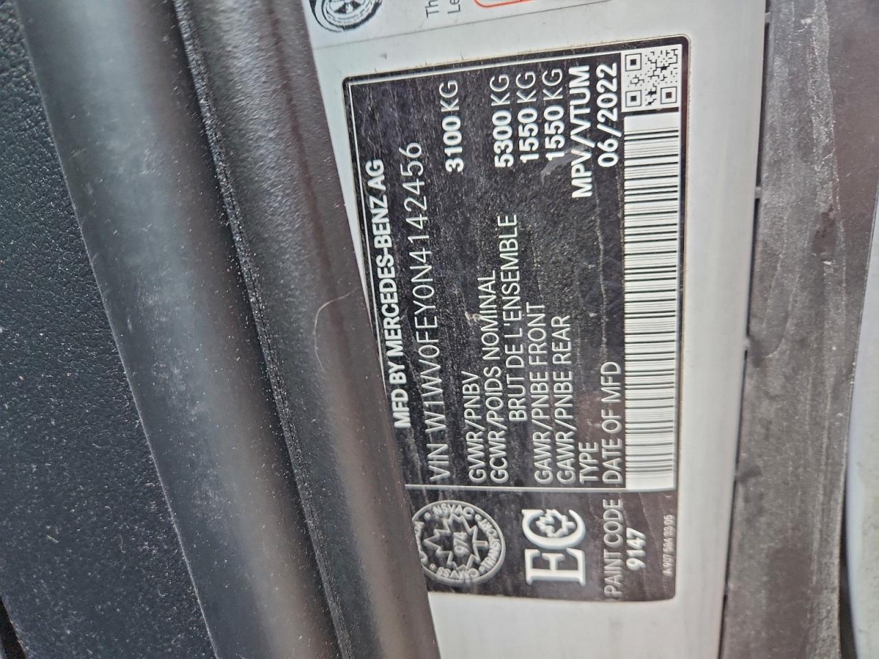 2022 Mercedes-Benz Metris VIN: W1WV0FEY0N4142456 Lot: 93417745