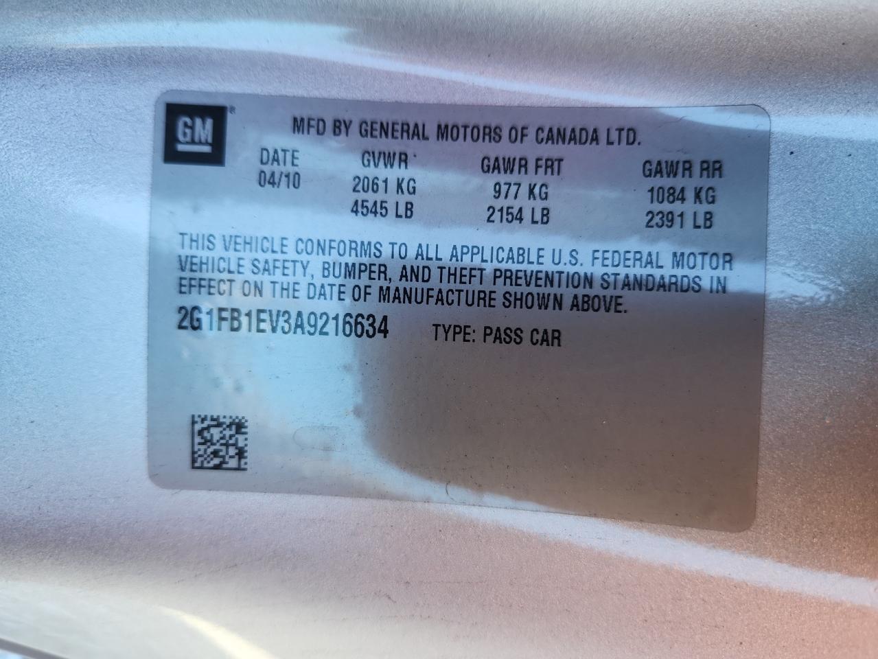 2010 Chevrolet Camaro Lt VIN: 2G1FB1EV3A9216634 Lot: 93925835