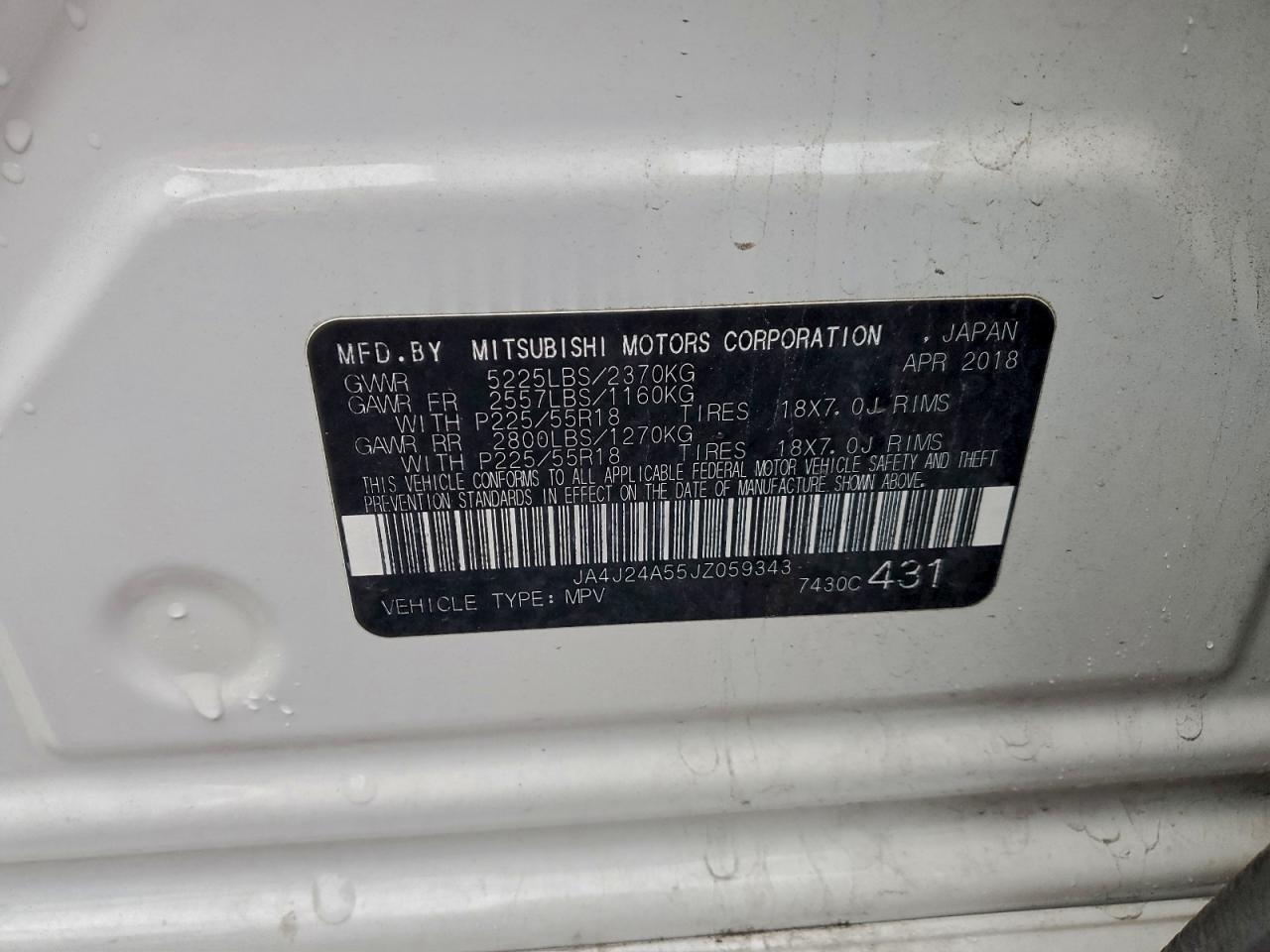 2018 Mitsubishi Outlander Se VIN: JA4J24A55JZ059343 Lot: 94047935