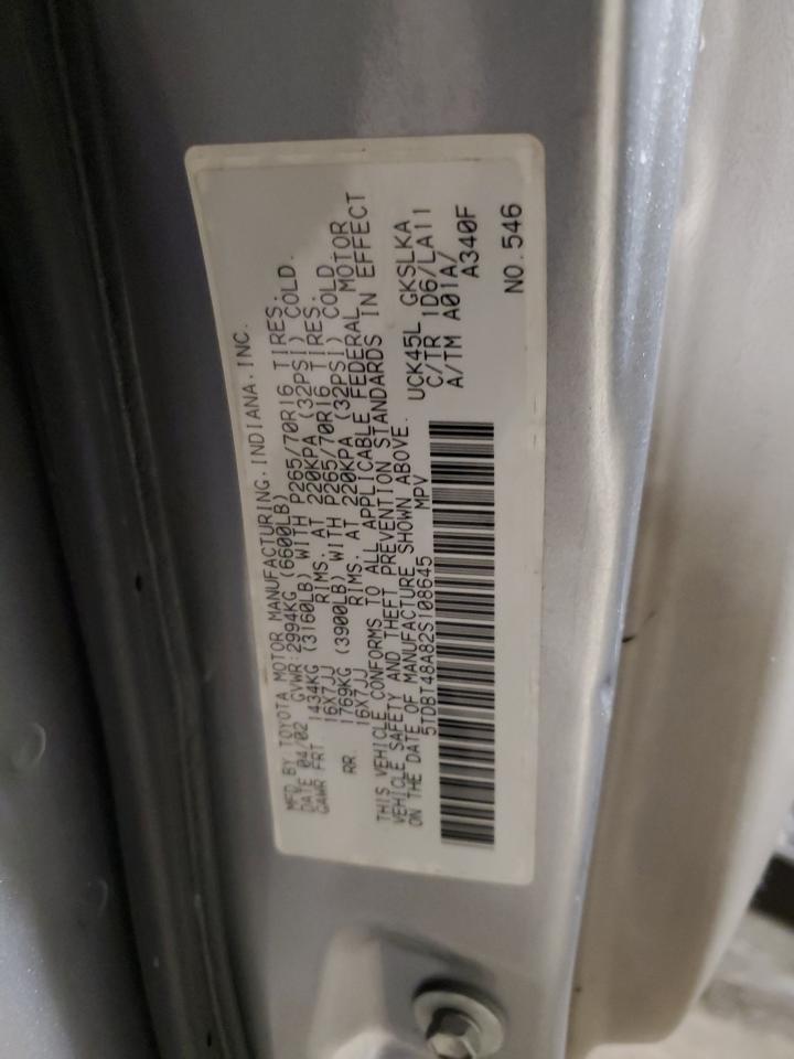 2002 Toyota Sequoia Limited VIN: 5TDBT48A82S108645 Lot: 93784225