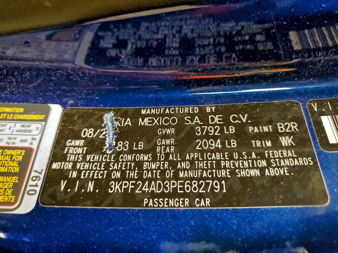 2023 Kia Forte Lx VIN: 3KPF24AD3PE682791 Lot: 93457375