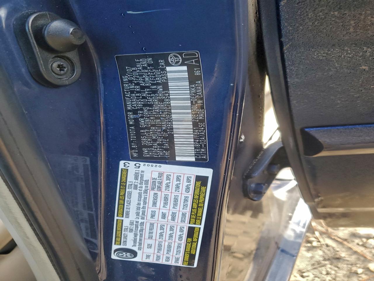 2007 Toyota Corolla Ce VIN: 2T1BR32E77C788543 Lot: 94301345