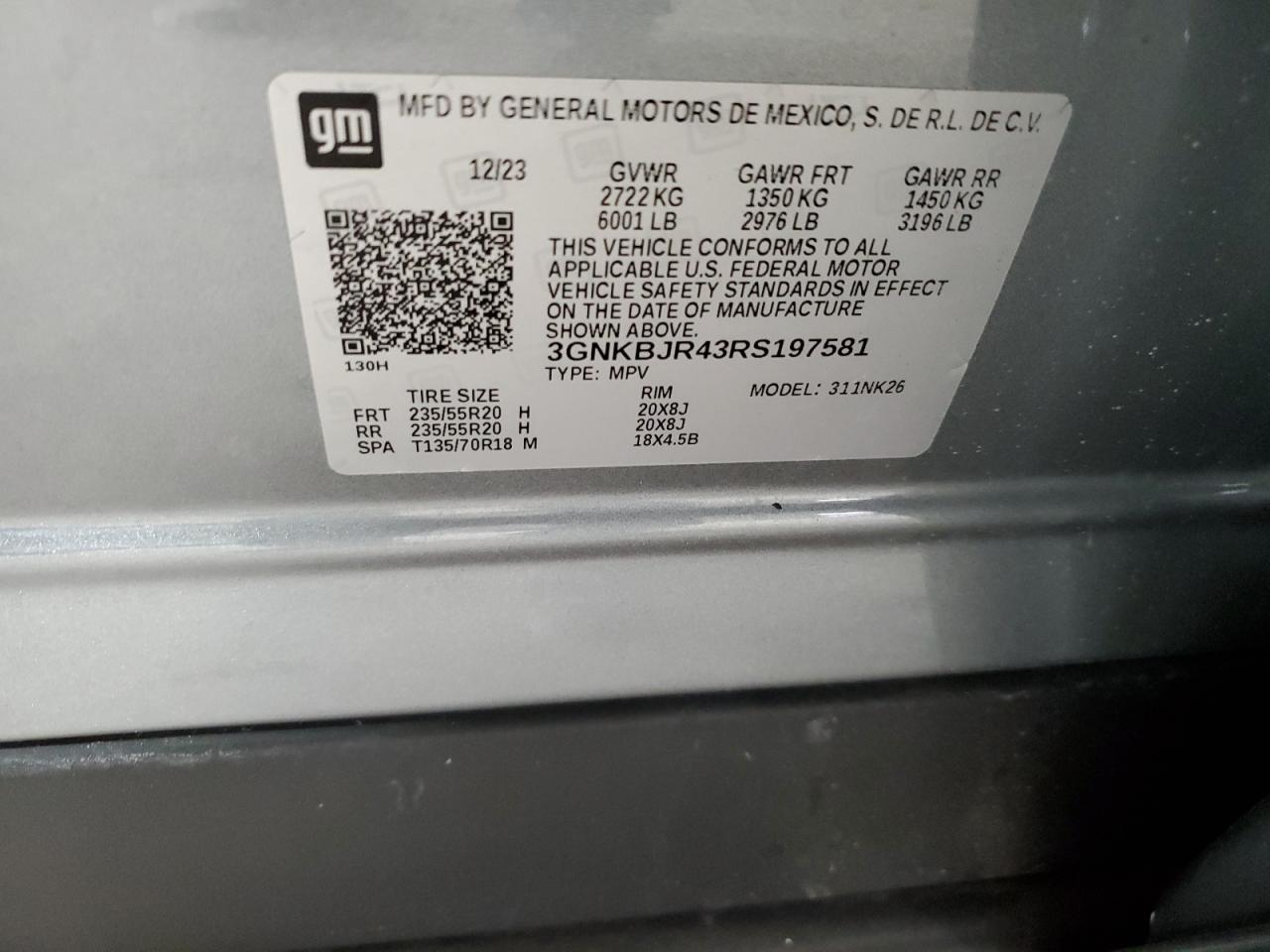 2024 Chevrolet Blazer 3Lt VIN: 3GNKBJR43RS197581 Lot: 92715645