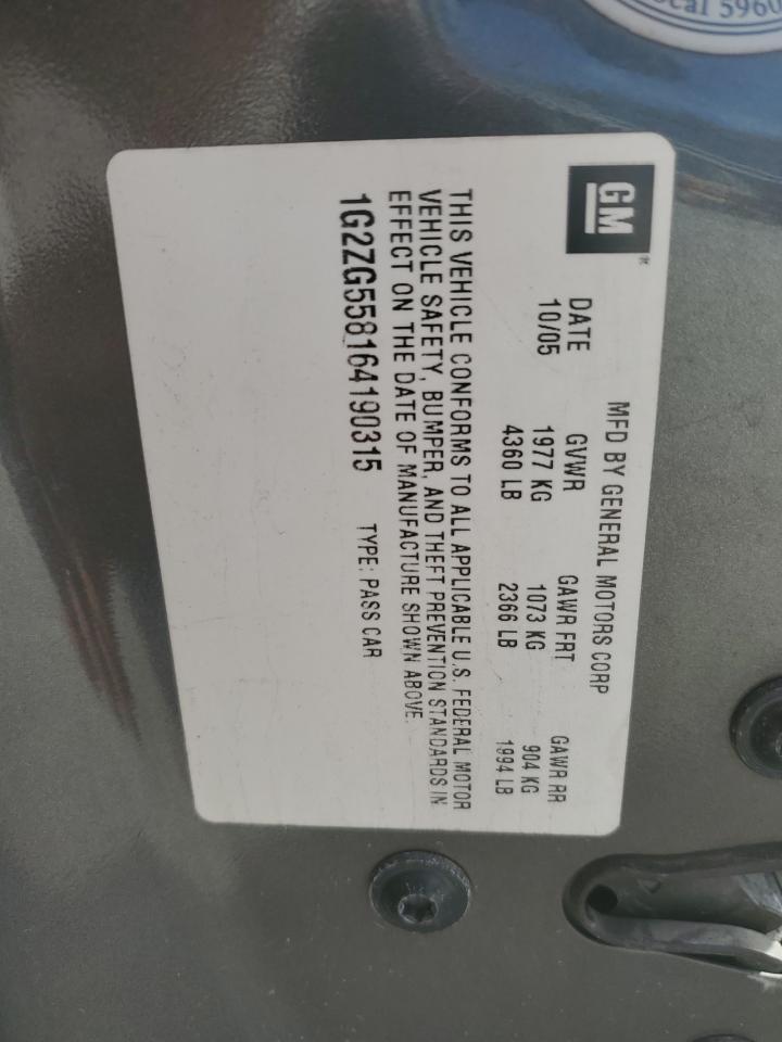 2006 Pontiac G6 Se1 VIN: 1G2ZG558164190315 Lot: 91386755