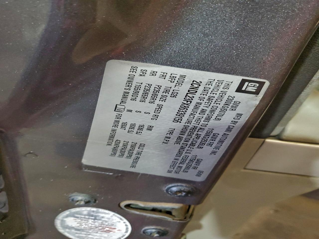 2008 Chevrolet Equinox Ls VIN: 2CNDL23FX86339156 Lot: 93411025