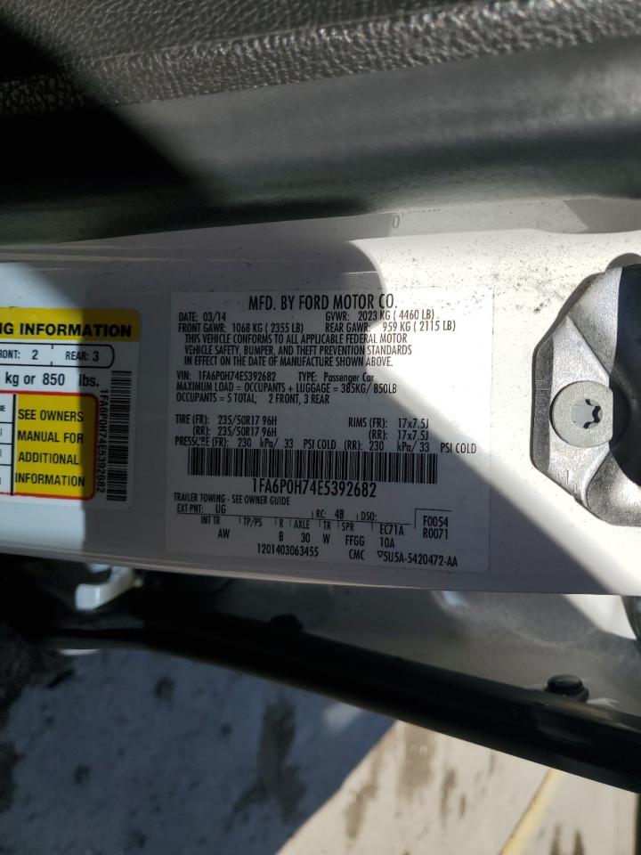 2014 Ford Fusion Se VIN: 1FA6P0H74E5392682 Lot: 91330335