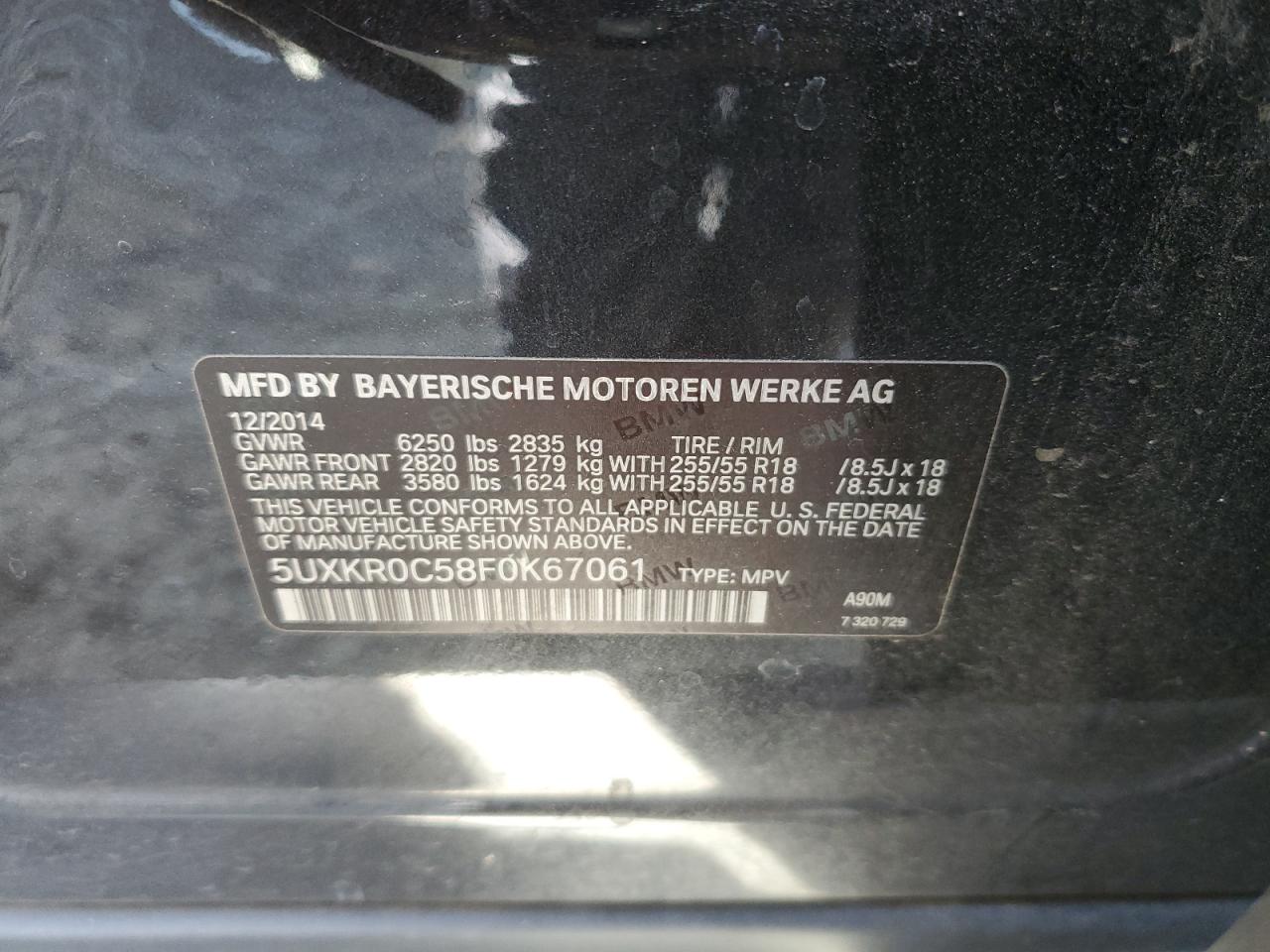 2015 BMW X5 xDrive35I VIN: 5UXKR0C58F0K67061 Lot: 91162185