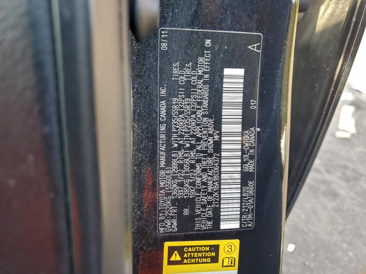 2011 Lexus Rx 350 VIN: 2T2ZK1BA1BC064372 Lot: 94062065