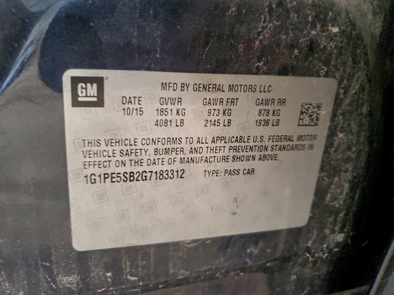 2016 Chevrolet Cruze Limited Lt VIN: 1G1PE5SB2G7183312 Lot: 94378335