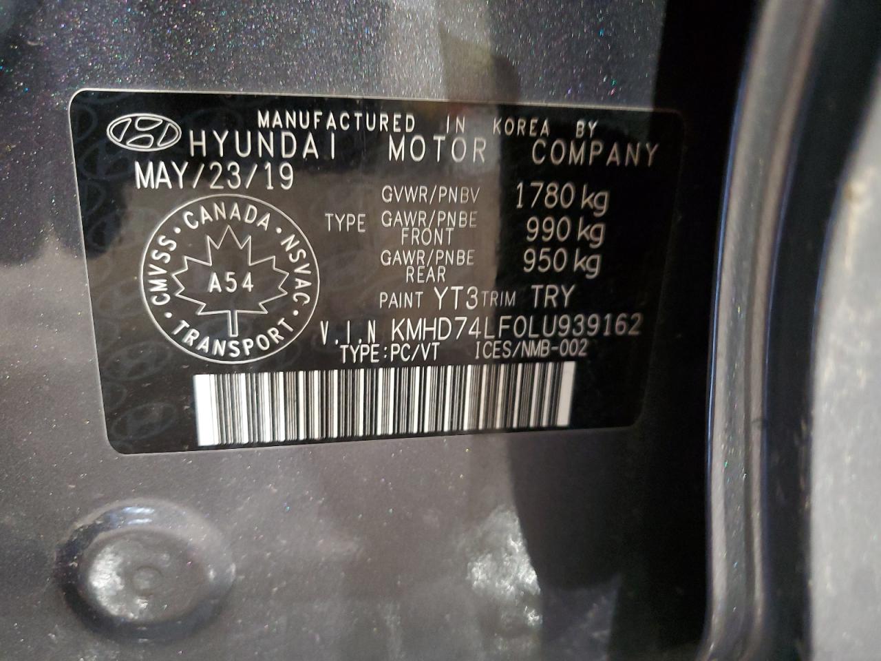 2020 Hyundai Elantra Se VIN: KMHD74LF0LU939162 Lot: 92194105