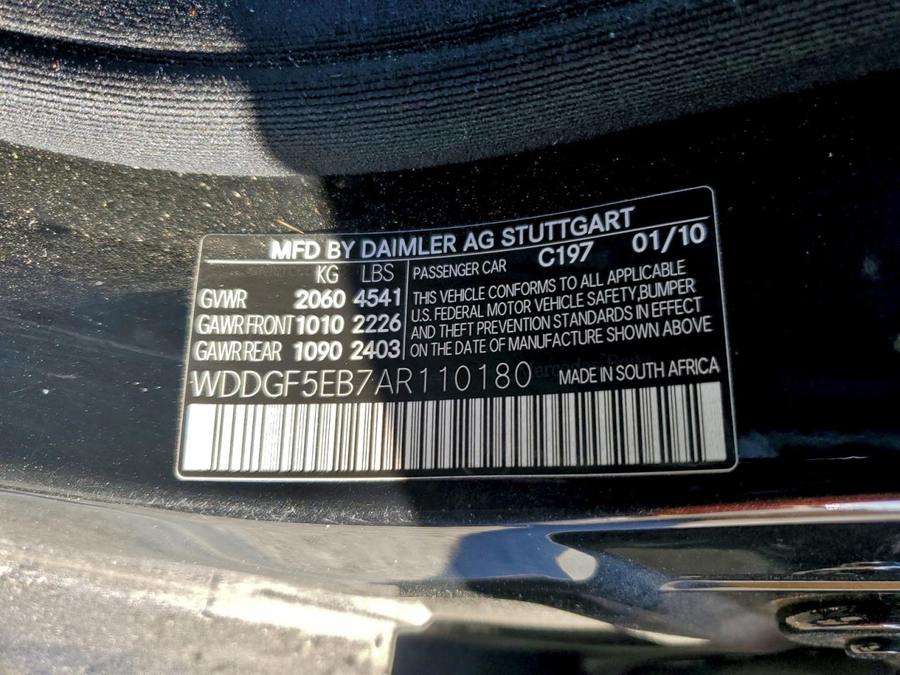 2010 Mercedes-Benz C 300 VIN: WDDGF5EB7AR110180 Lot: 94085365