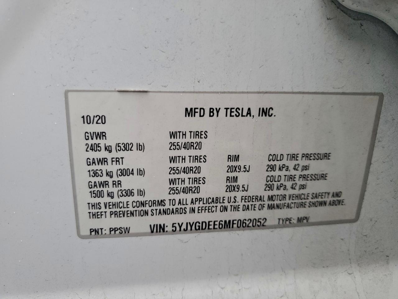 2021 Tesla Model Y VIN: 5YJYGDEE6MF062052 Lot: 94188435