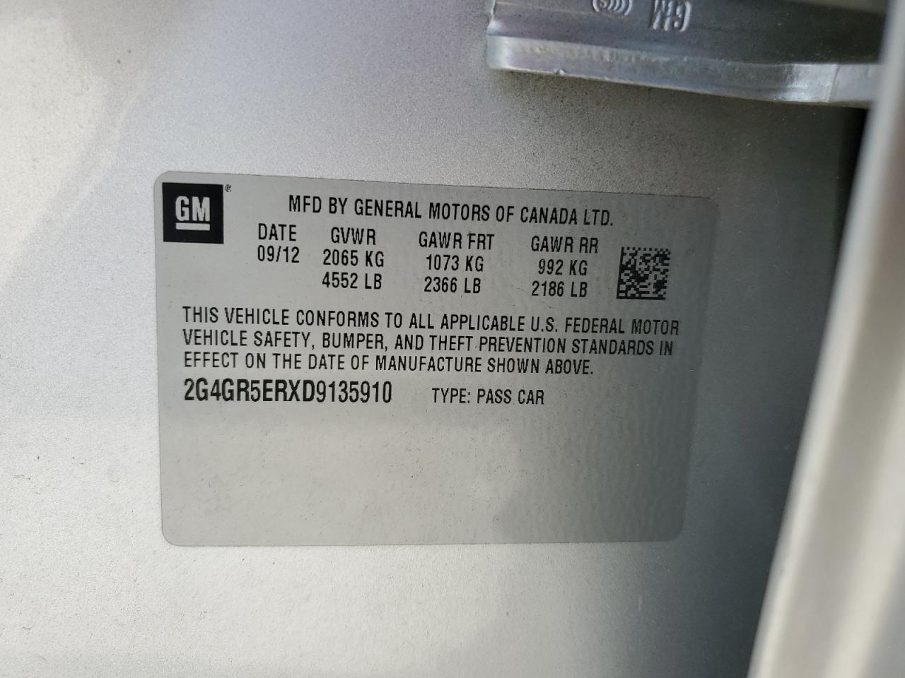 2013 Buick Regal VIN: 2G4GR5ERXD9135910 Lot: 82450405