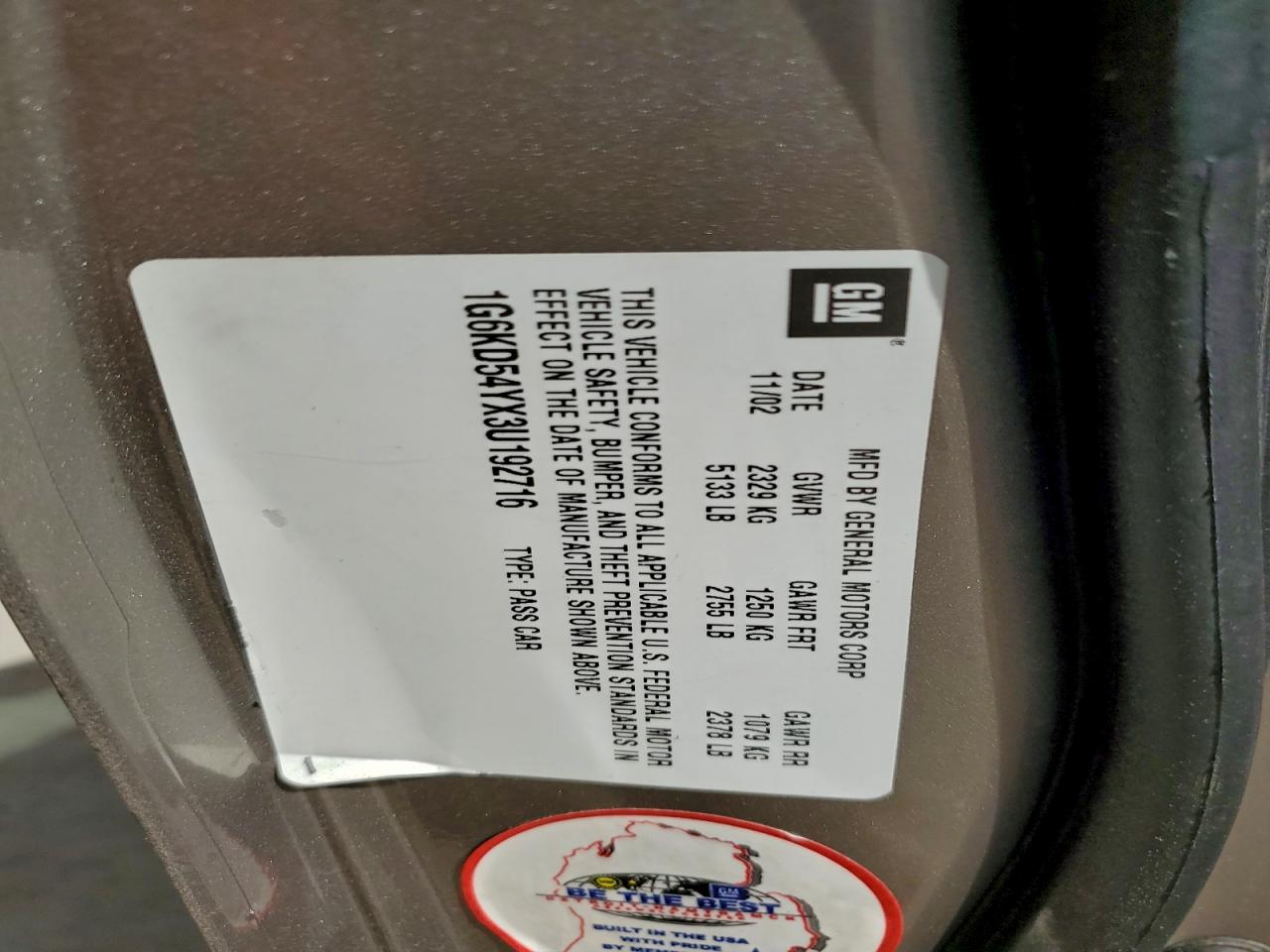 2003 Cadillac Deville VIN: 1G6KD54YX3U192716 Lot: 94058595