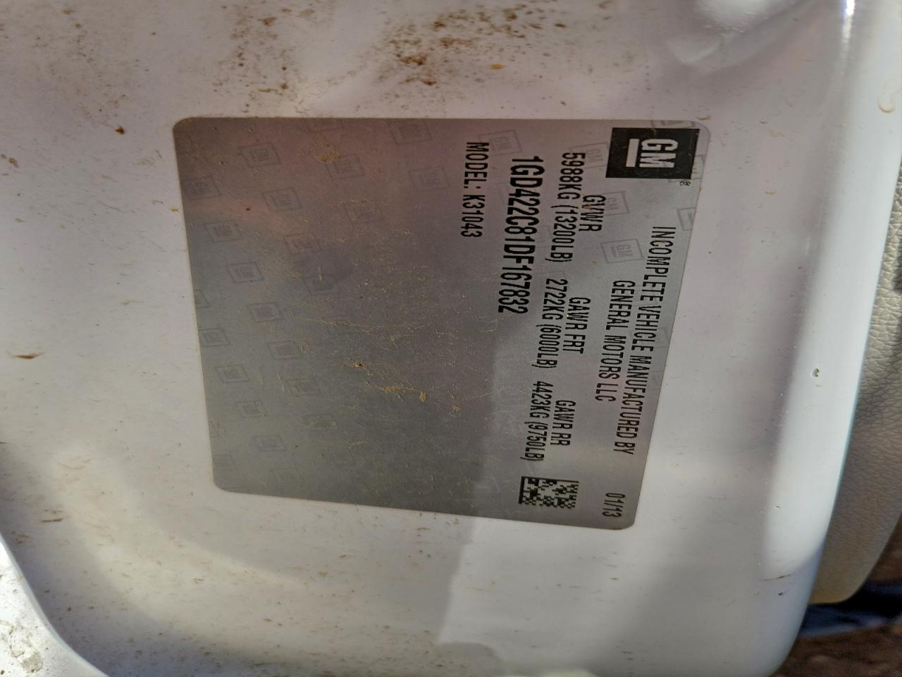 2013 GMC Sierra K3500 VIN: 1GD422C81DF167832 Lot: 93958445