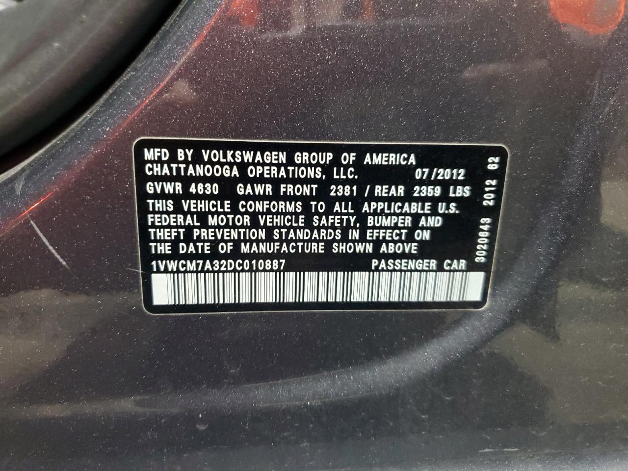 2013 Volkswagen Passat Sel VIN: 1VWCM7A32DC010887 Lot: 92842785