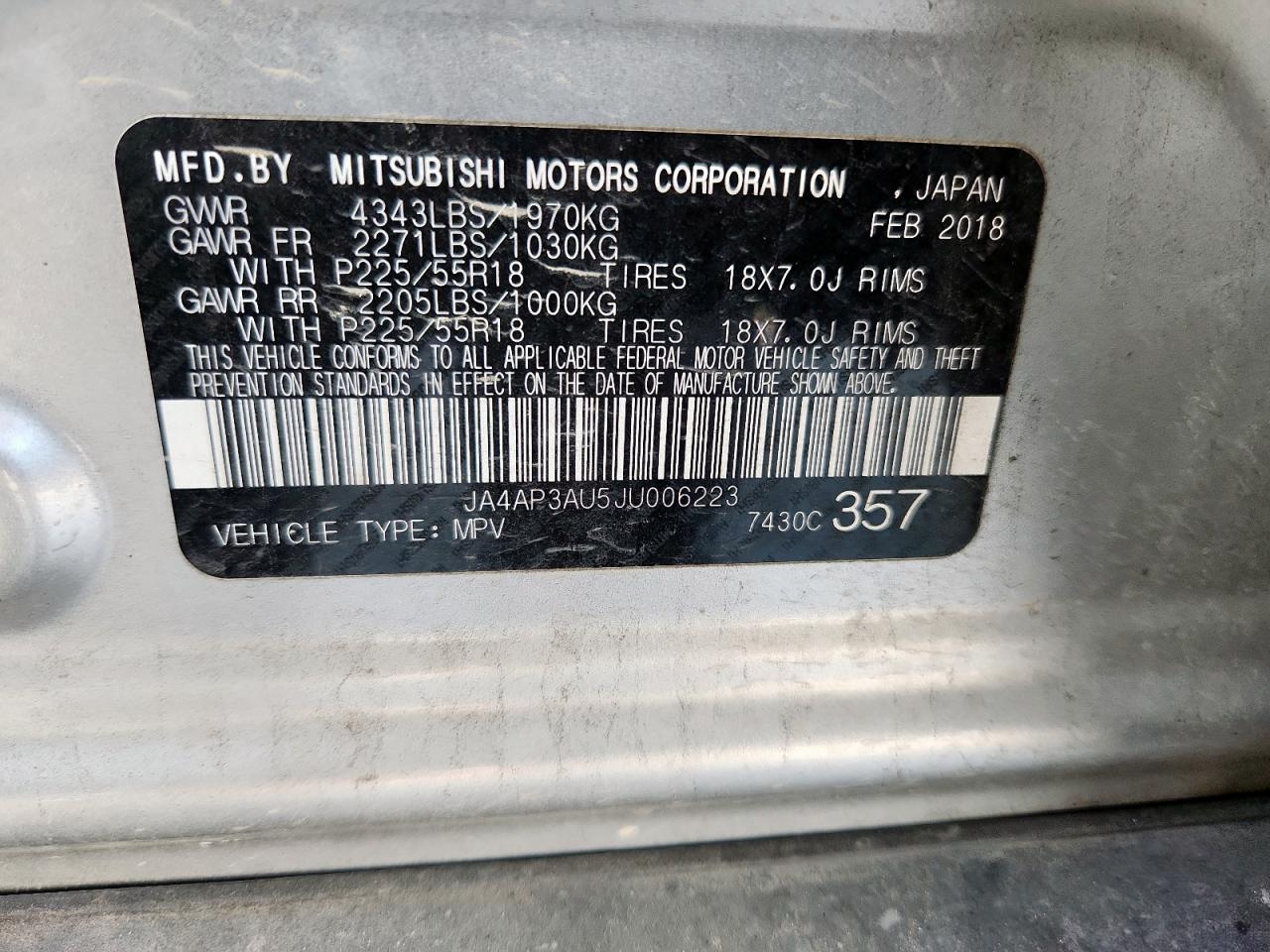 2018 Mitsubishi Outlander Sport Es VIN: JA4AP3AU5JU006223 Lot: 92977645