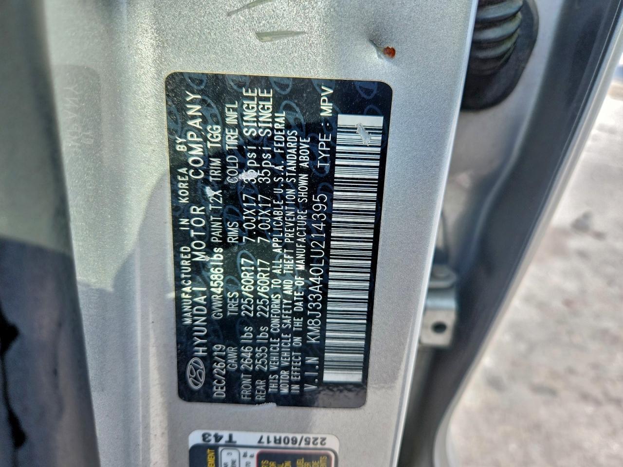 2020 Hyundai Tucson Limited VIN: KM8J33A40LU214395 Lot: 94164345