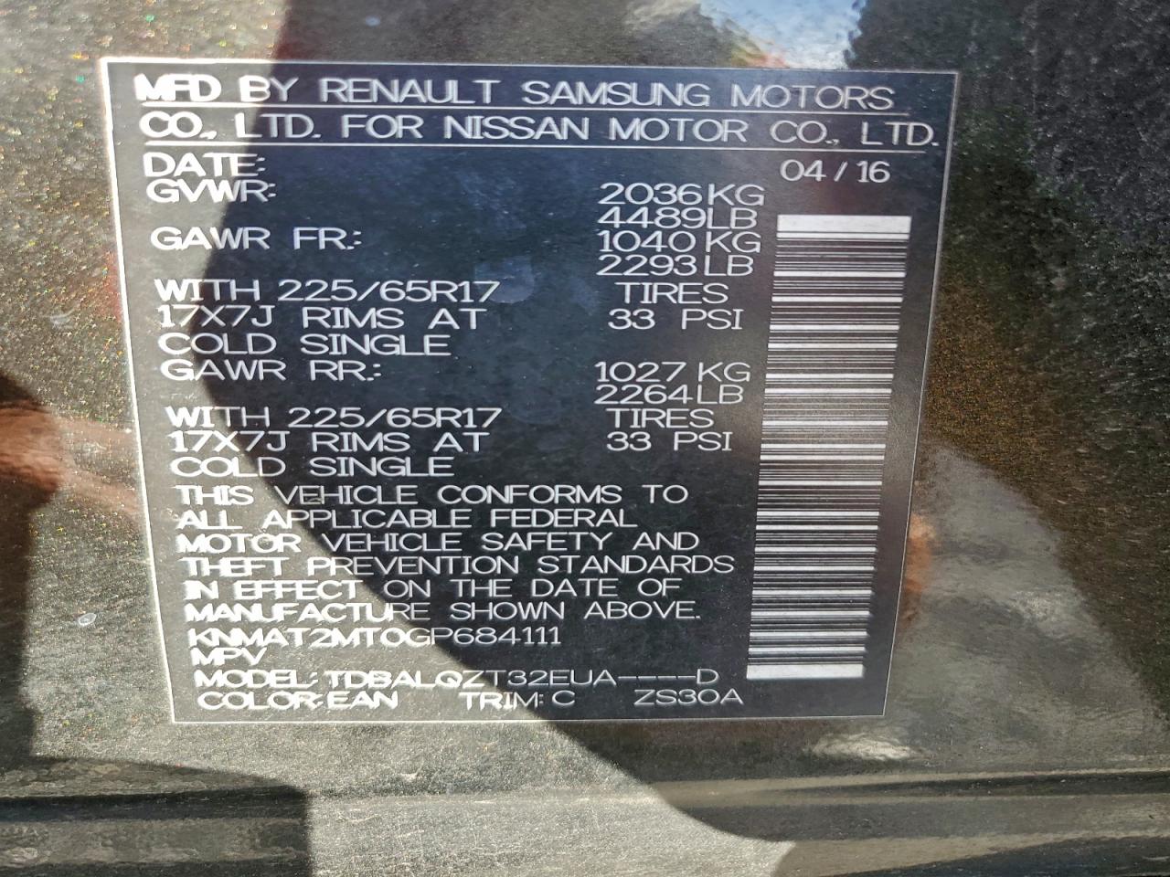 2016 Nissan Rogue S VIN: KNMAT2MT0GP684111 Lot: 94558085