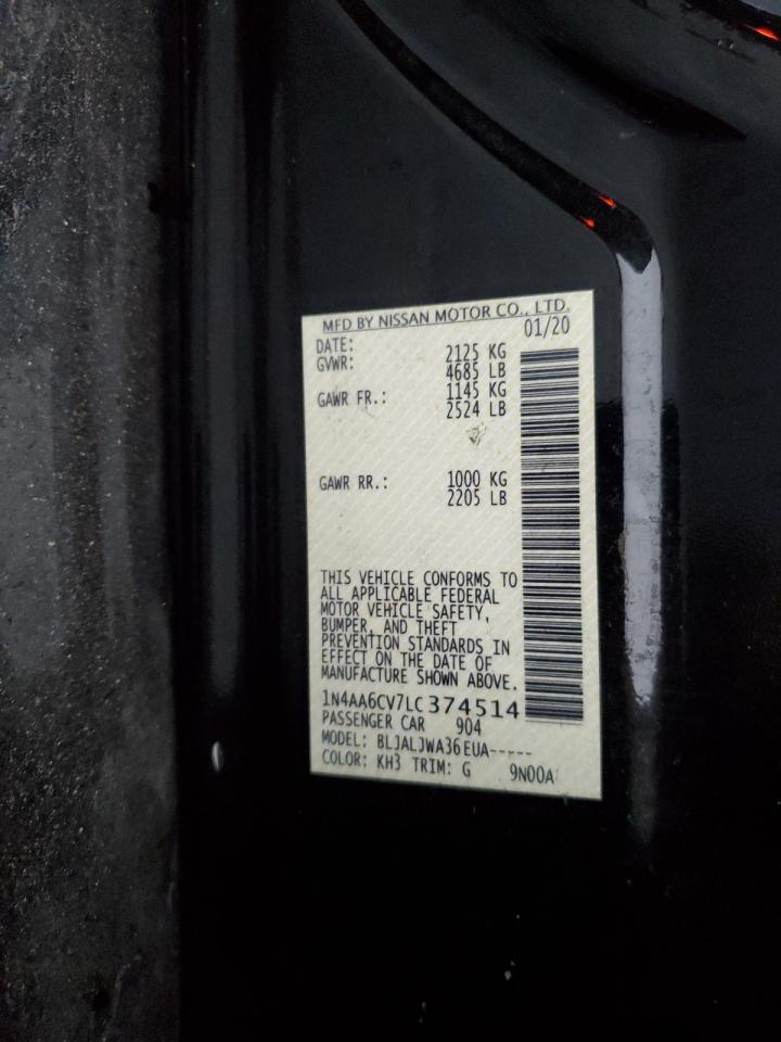 2020 Nissan Maxima Sv VIN: 1N4AA6CV7LC374514 Lot: 93049465