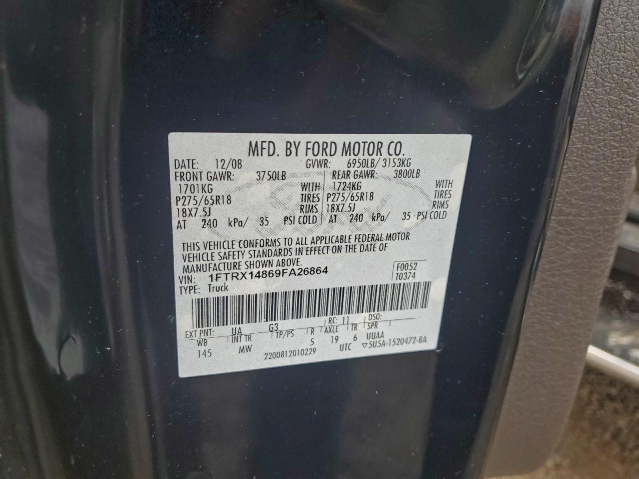 2009 Ford F150 Super Cab VIN: 1FTRX14869FA26864 Lot: 94547225