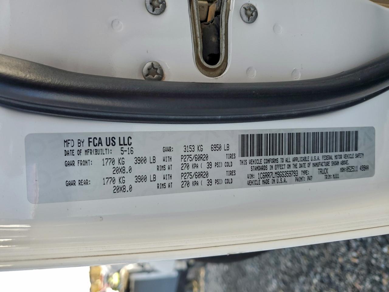 2016 Ram 1500 Slt VIN: 1C6RR7LM9GS359793 Lot: 93928715