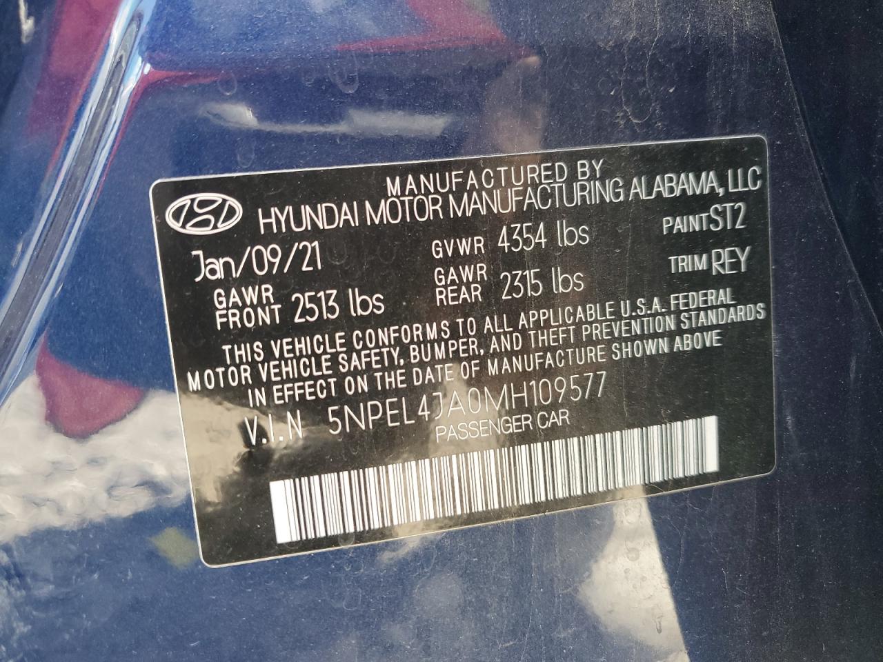 2021 Hyundai Sonata Sel VIN: 5NPEL4JA0MH109577 Lot: 92119315