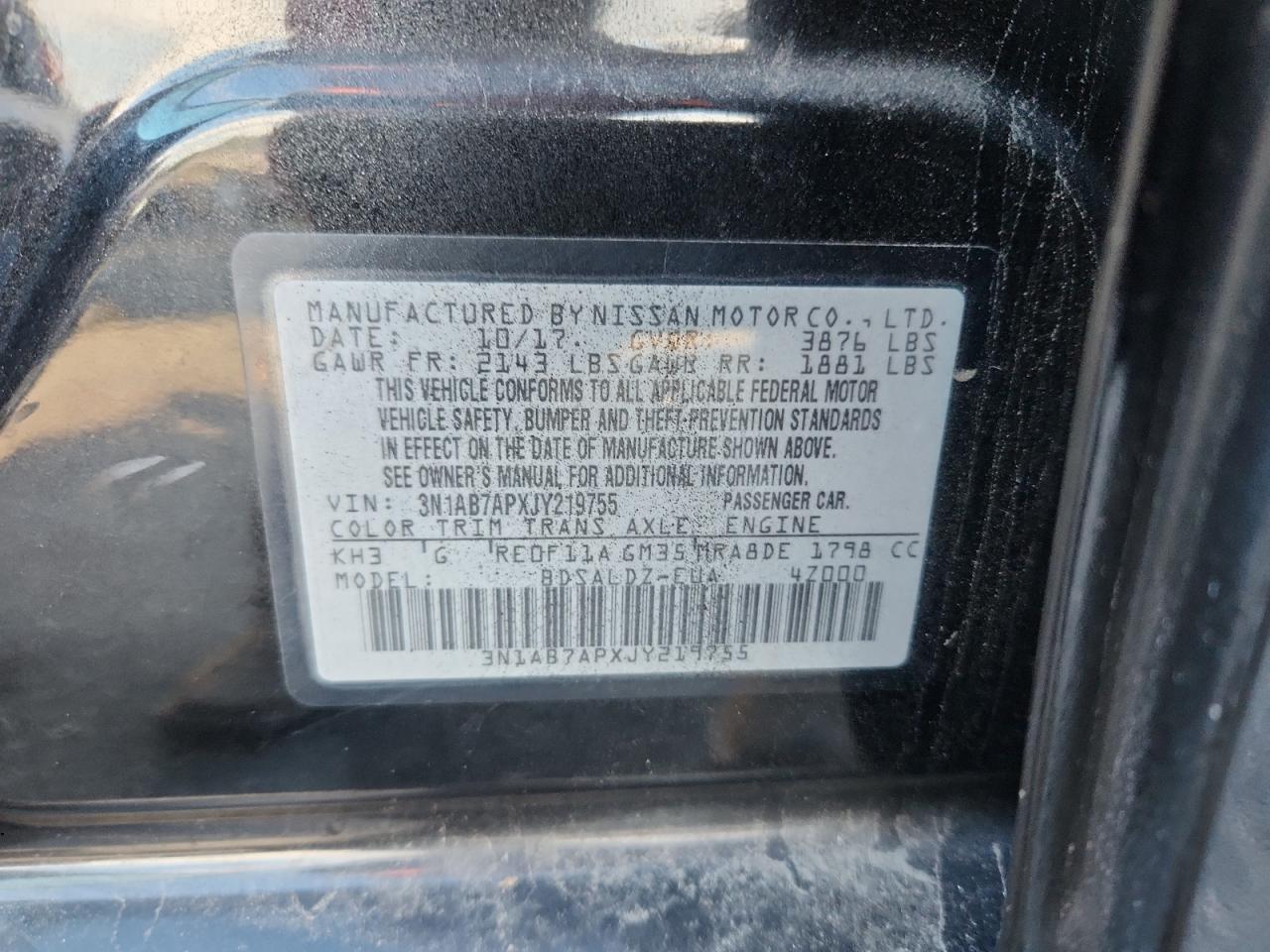 2018 Nissan Sentra S VIN: 3N1AB7APXJY219755 Lot: 93648775