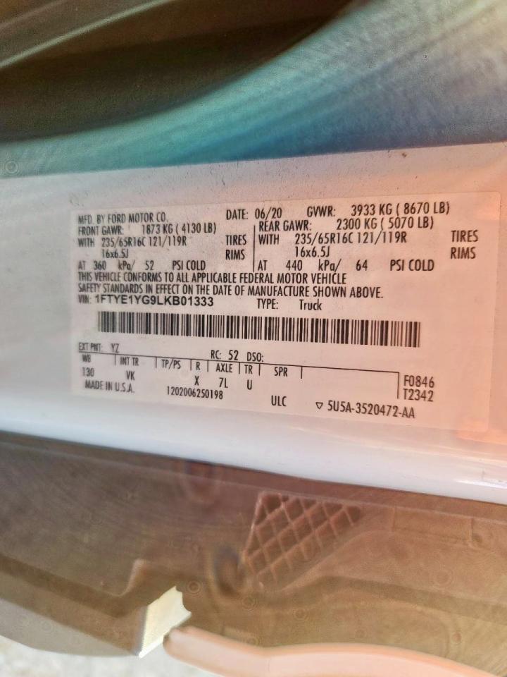 2020 Ford Transit Delivery Van VIN: 1FTYE1YG9LKB01333 Lot: 91684605