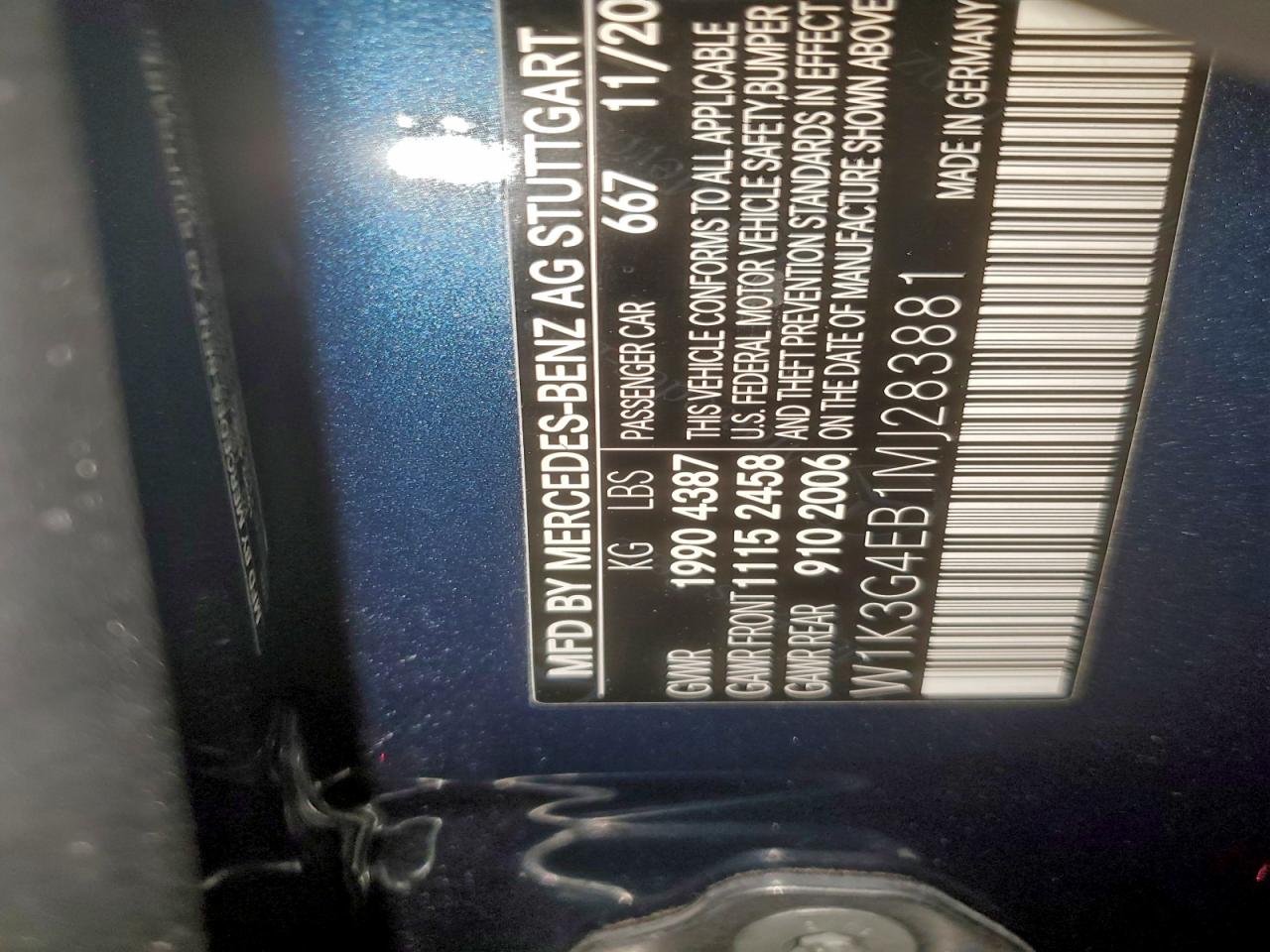 2021 Mercedes Benz A 220 VIN: 283881 Lot: 85441295