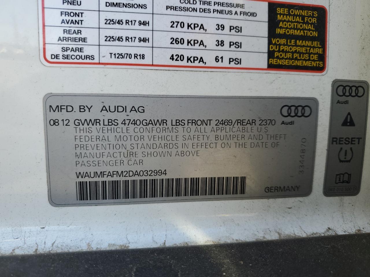 2013 Audi A3 Premium Plus VIN: WAUMFAFM2DA032994 Lot: 92280665