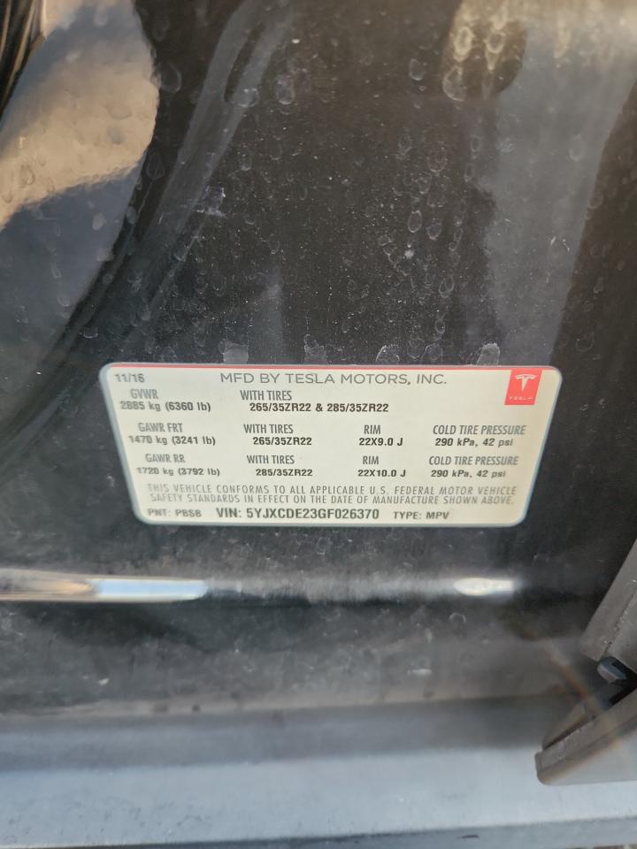 2016 Tesla Model X VIN: 5YJXCDE23GF026370 Lot: 92119295