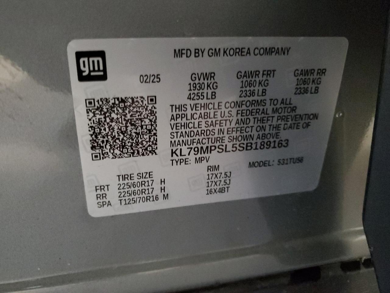 2025 Chevrolet Trailblazer Lt VIN: KL79MPSL5SB189163 Lot: 93138275