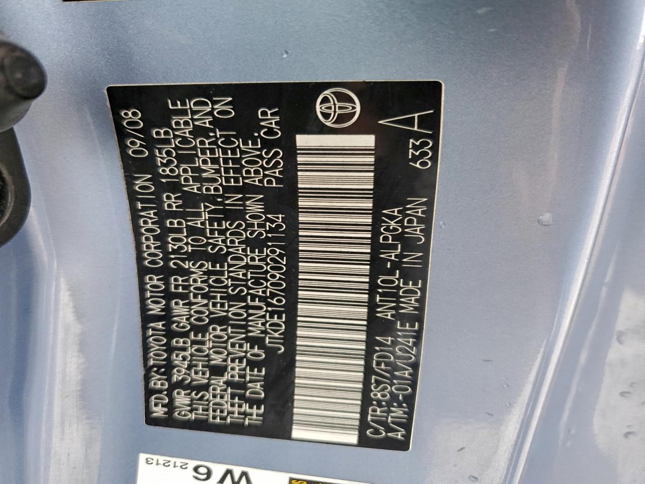 2009 Toyota Scion Tc VIN: JTKDE167090291134 Lot: 93901515