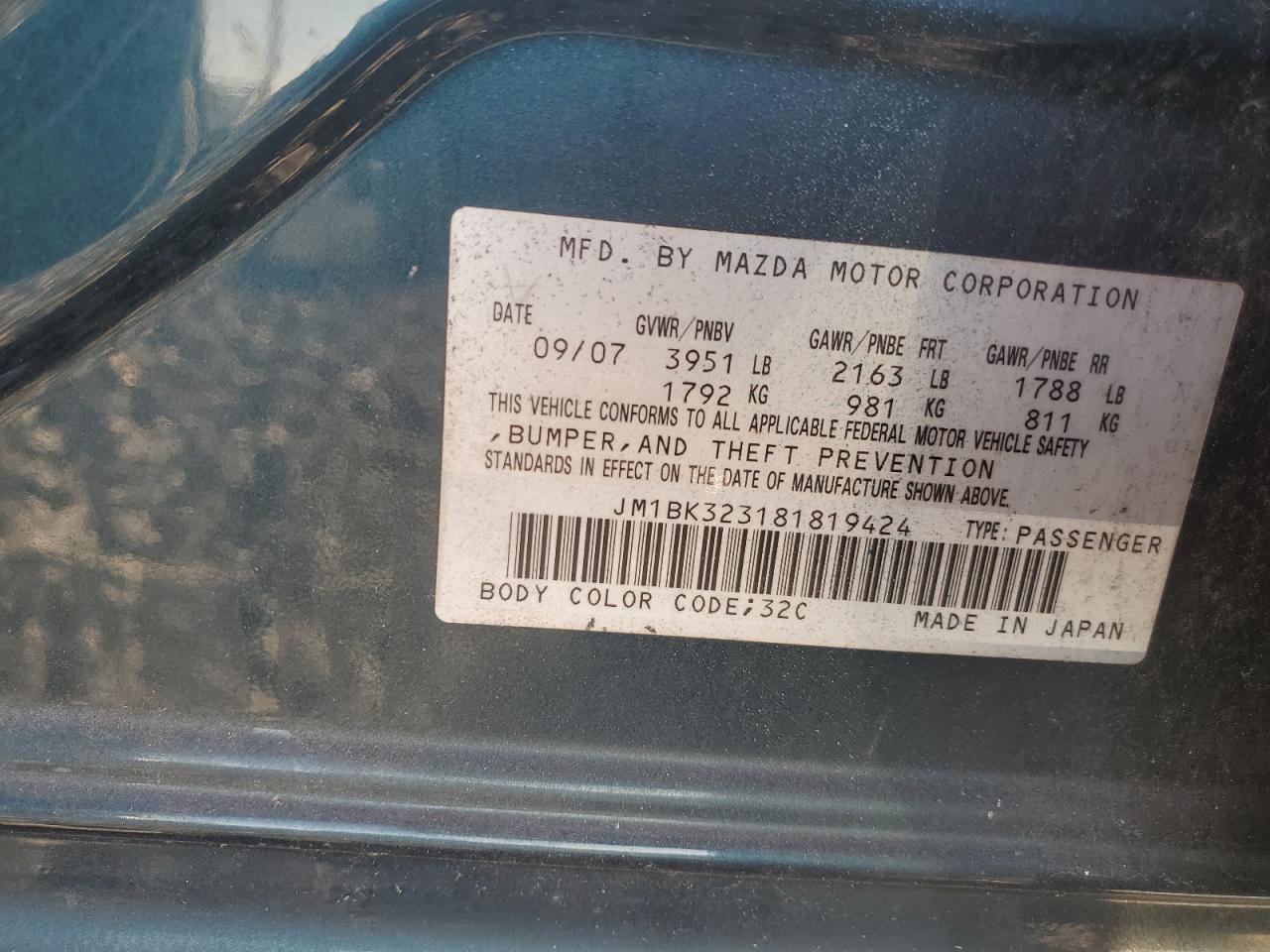 2008 Mazda 3 S VIN: JM1BK323181819424 Lot: 93130905