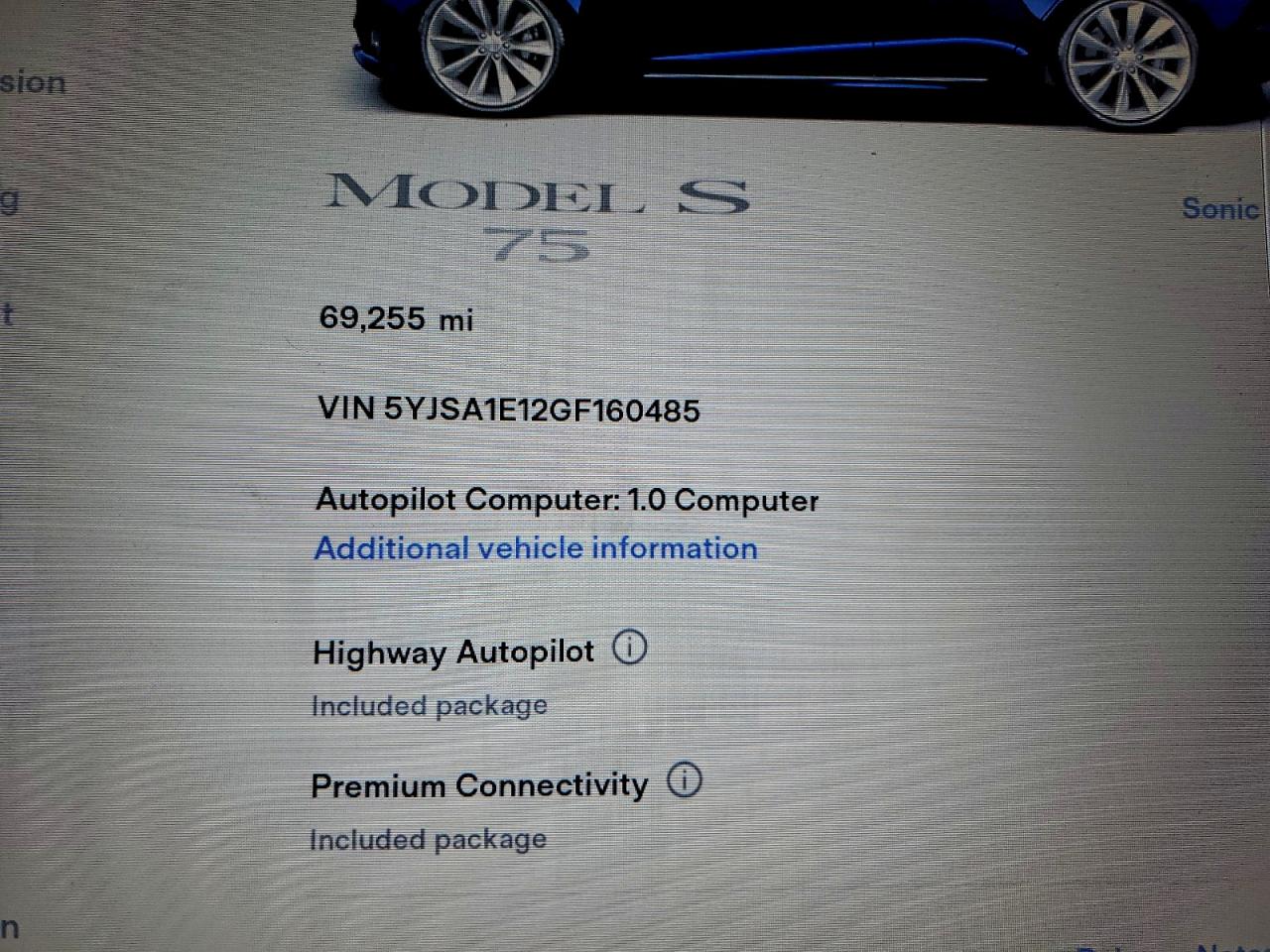 2016 Tesla Model S VIN: 5YJSA1E12GF160485 Lot: 94145615