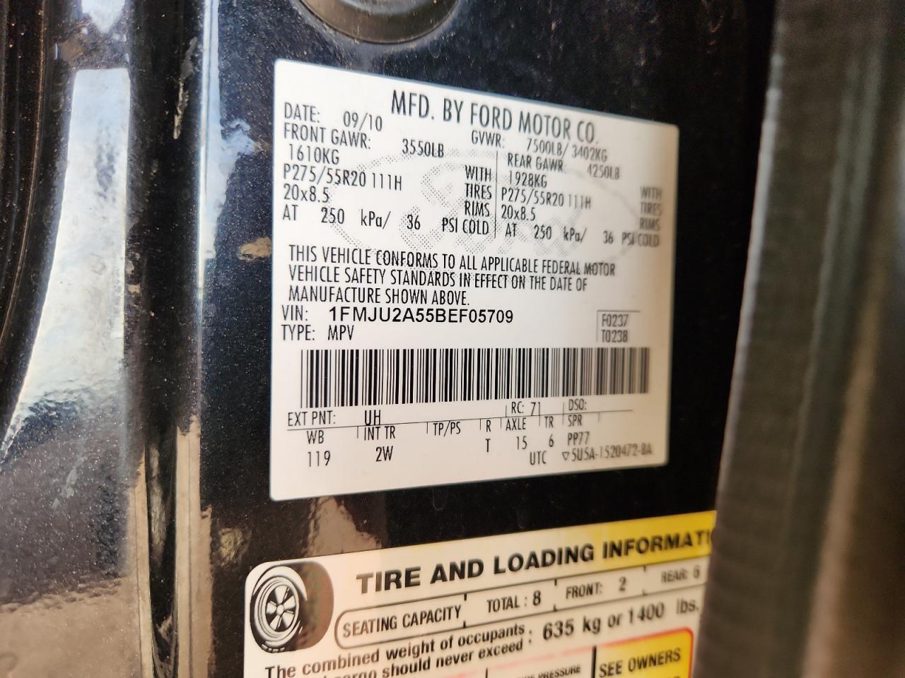 2011 Ford Expedition Limited VIN: 1FMJU2A55BEF05709 Lot: 92227375