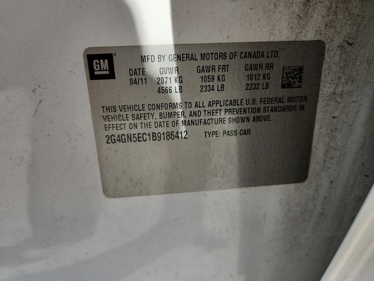 2011 Buick Regal Cxl VIN: 2G4GN5EC1B9186412 Lot: 92201295