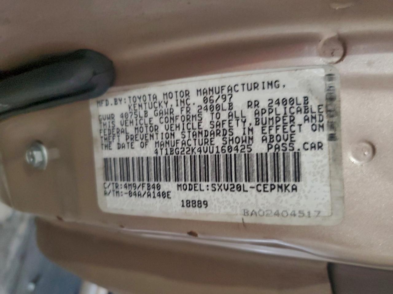 1997 Toyota Camry Ce VIN: 4T1BG22K4VU160425 Lot: 94028125